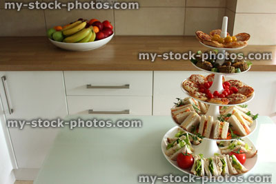 Stock image of afternoon tea, with sandwiches on tiered cake stand