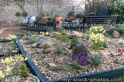 Stock image of Raised Alpine and Vegetable Gardens
