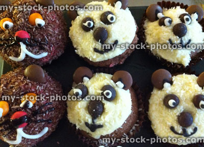 Stock image of home baking cupcake decoration ideas, children's animal cake