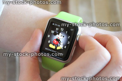 Stock image of Apple Watch Sport model with Mickey Mouse clock face