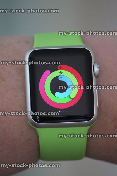 Stock image of Apple Watch Sport model, green strap, sports mode