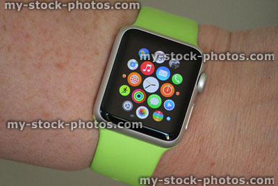 Stock image of Apple Watch Sport model with apps on screen