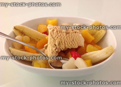 Stock image of healthy banana split dessert