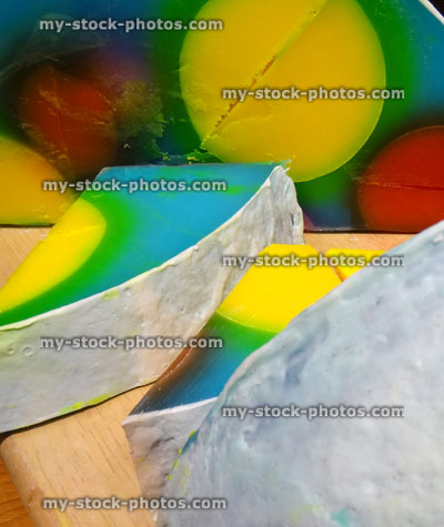 Stock image of natural homemade bath soap cake with rainbow colours, 