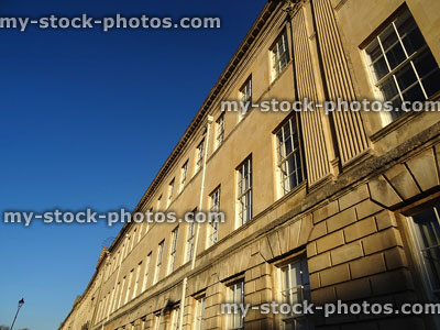 Stock image of historic terraced houses / Georgian buildings in Bath, England