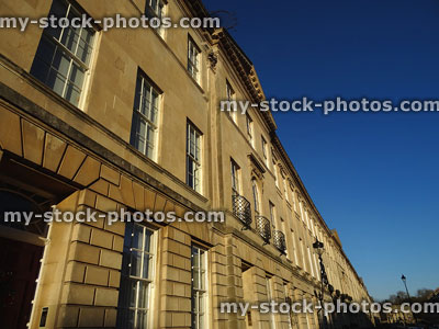 Stock image of Georgian terraced townhouses in row, Bath stone architecture