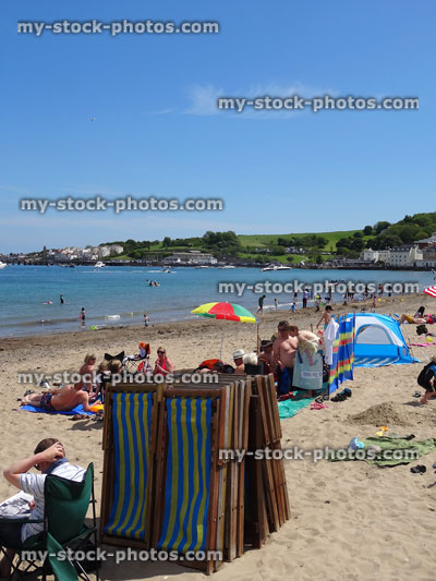 Stock image of summer holiday beach / seaside scene at Swanage, England