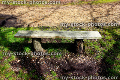 Stock image of basic garden bench, made with wooden posts / plank