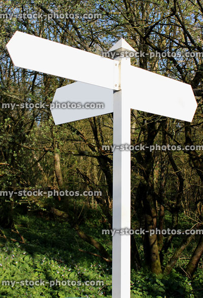 Stock image of blank signpost blanked out for text or messages / copyspace