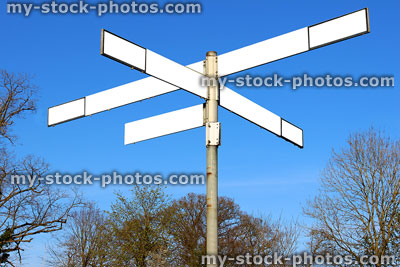 Stock image of blank signpost blanked out for text or messages / copyspace