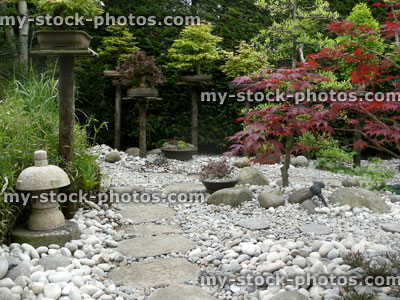 Stock image of stepping stone pathway in Japanese garden