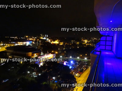 Stock image of night time skyline showing Bournemouth seafront, pier and theatre