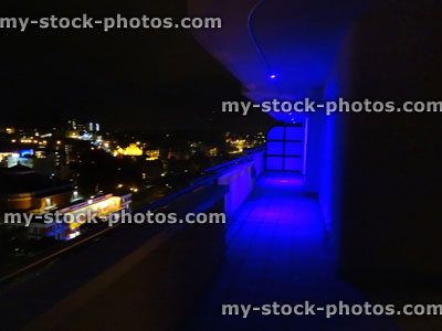 Stock image of night time skyline showing Bournemouth seafront, from balcony