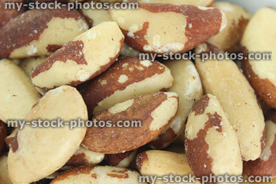 Stock image of brazil nuts, healthy snack foods, vitamin E, selenium, health benefits