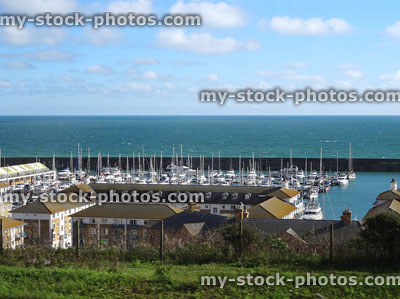Stock image of Brighton marina from above, showing boats / yachts, apartments