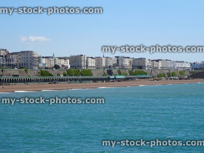 Stock image of Brighton beach with blue sea, hotels and promenade