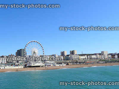 Stock image of Brighton wheel attraction, sunny beach and coastline panorama