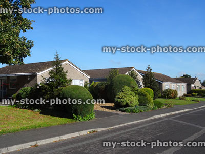 Stock image of modern single-storey bungalows for senior pensioners / elderly residents