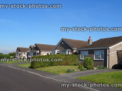Stock image of single-storey bungalows / houses for elderly residents, seniors, pensioners