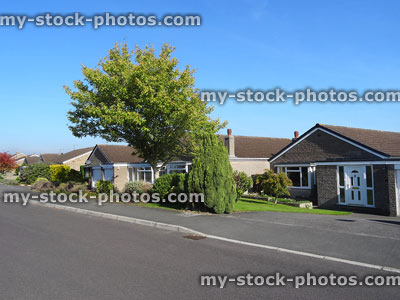 Stock image of bungalows on housing estate, suitable for elderly residents
