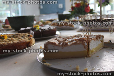 Stock image of homemade cakes, lemon meringue pie, freshly baked desserts
