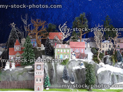 Stock image of homemade model Christmas village with card / paper houses