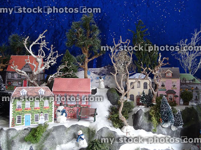 Stock image of printable paper houses printed on card for Christmas village