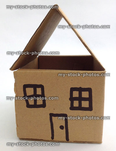Stock image of dolls house made from cardboard front view