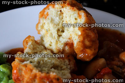 Stock image of fresh homemade dumpling served with chicken casserole meal