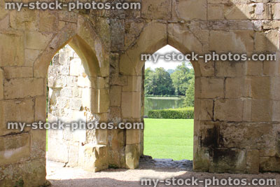 Stock image of medieval castle archways / stone arches, 14th century bricks / brickwork