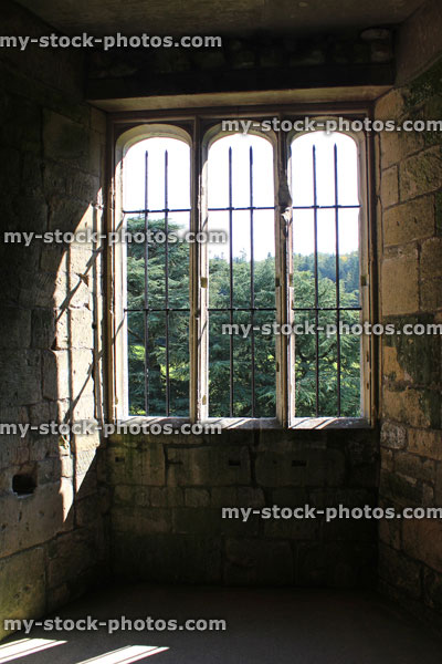 Stock image of medieval castle windows / 14th century arches, ancient stone windows