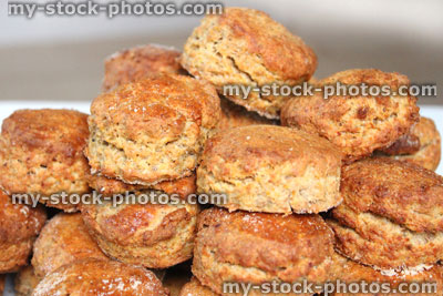 Stock image of round cheese scones made with wholemeal flour, healthy eating
