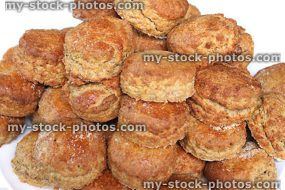 Stock image of round cheese scones made with wholemeal flour, healthy eating