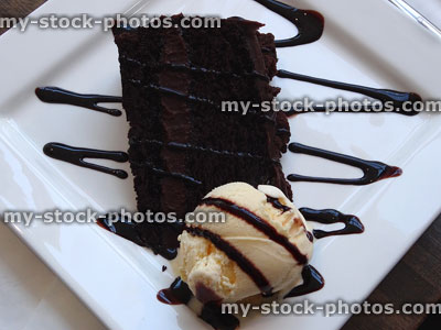 Stock image of hot chocolate fudge cake restaurant dessert with ice cream