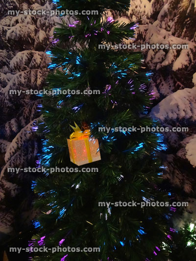 Stock image of fibre optic Christmas tree, twinkling needle foliage, blue lights 