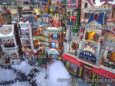 Stock image of model Christmas village with miniature houses and people