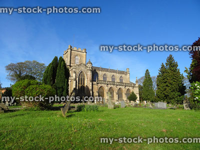 Stock image of historic Christ Church in Frome, Somerset, England, graveyard