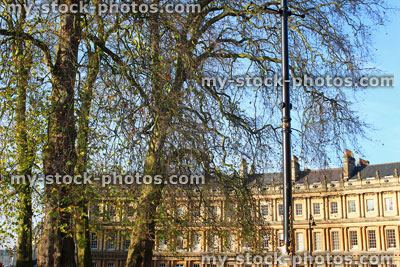 Stock image of historic terraced town houses / Georgian buildings / Bath stone, The Circus, Bath, England