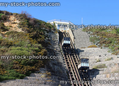 Stock image of photo of cliff cars / funicular railway at Bournemouth beach, England