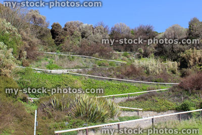 Stock image of zig zag pathway up the side of steep cliff at Bournemouth