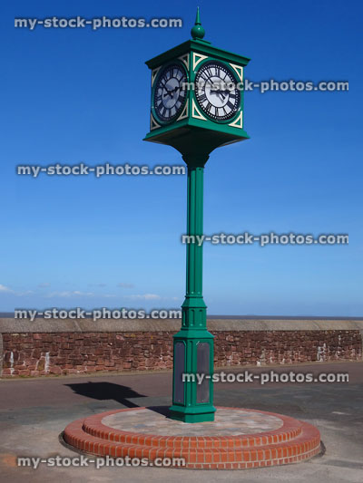Stock image of seaside Victorian clock tower on Minehead beach promenade