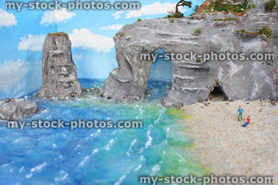 Stock image of coastal erosion model, school homework project, artificial waves