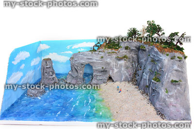 Stock image of cliff coastal erosion diorama model, school homework project