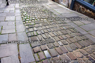 Stock image of cobbles / cobblestone path, block paving, paved pathway