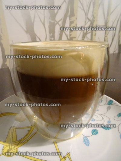 Stock image of Irish coffee liqueur drink in glass, coffee, cream, whiskey / brandy