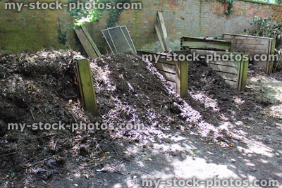 Wooden Compost Heaps Shady Garden Corner Recycling Waste