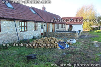 Stock image of building work / construction, bungalow barn conversion home improvement extension, conservatory foundations