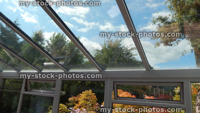 Stock image of glass conservatory roof panels, with self cleaning tinted glass