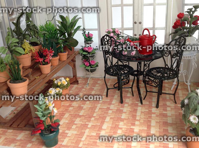 Stock image of dolls house conservatory interior