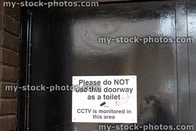 Stock image of funny sign: Please do not use doorway as a toilet